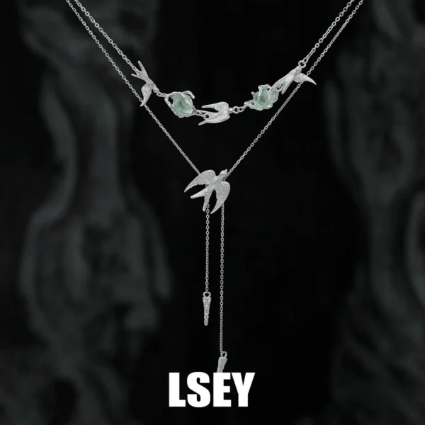 MLKENLY S925 pure silver Wholesale of Flybird Fluorite Necklace and Women's Silver Jewelry