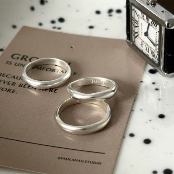 S925 sterling silver irregular ring for men and women, high-end, simple couple, ring ring, stacked frosted index finger ring