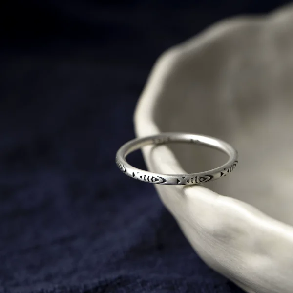 Pattern brick Veinsbrick "Kun" niche retro distressed handmade multi-fish sterling silver S925 fine men's and women's rings