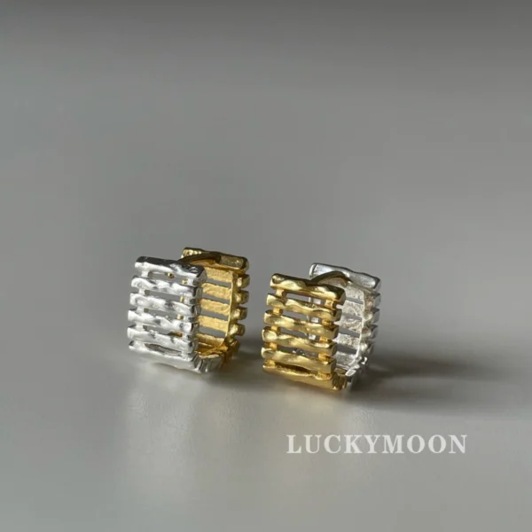 Double-sided two-color gold and silver reversible earrings and earrings S925 all-over sterling silver P032