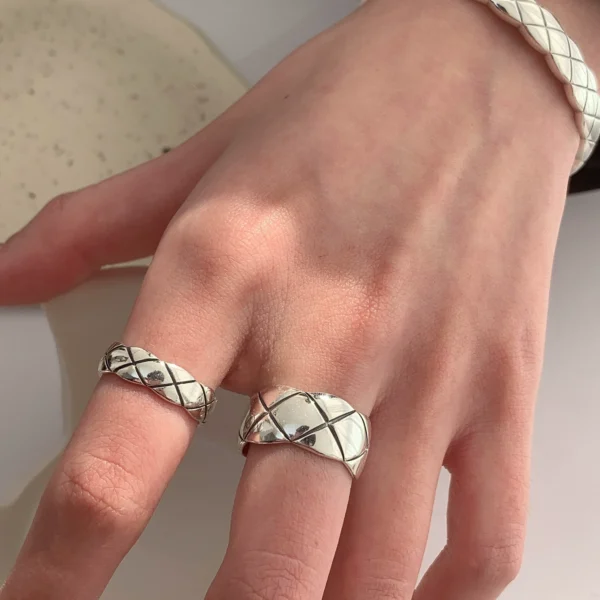 Retro old twill diamond open ring men's and women's index finger ring S925 sterling silver simple niche street