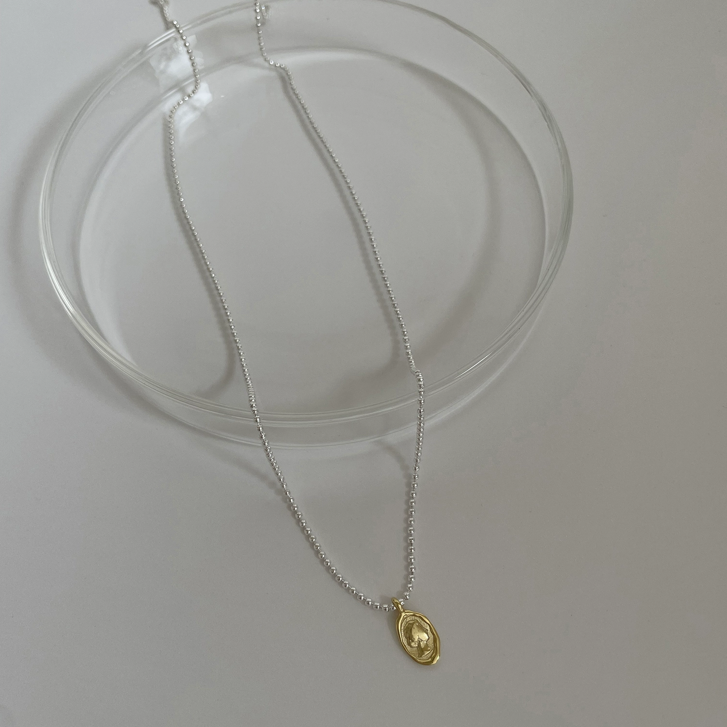 S925 sterling silver women's necklace French bead chain contrasting color relief pendant silver bead clavicle chain ins style necklace - Image 4