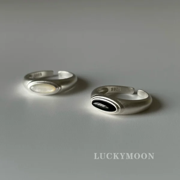 Gift black agate and white mother-of-pearl elegant and exquisite matte ring 925 pure silver R175
