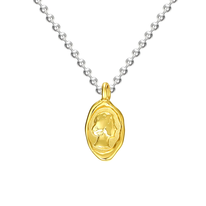 S925 sterling silver women's necklace French bead chain contrasting color relief pendant silver bead clavicle chain ins style necklace - Image 5