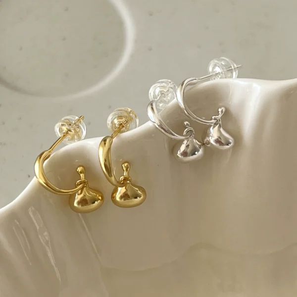 French S925 sterling silver small round beads small bean temperament earrings water drop bell simple versatile earrings women's earrings