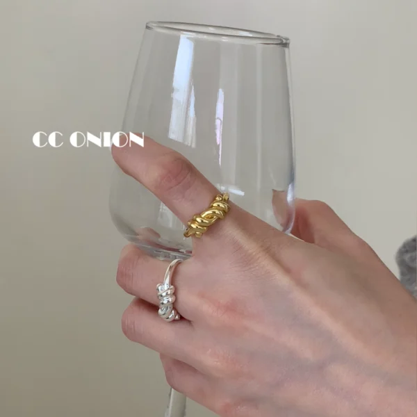 S925 sterling silver Korean style simple winding line adjustable closed twist ring niche ins trendy cold ring commuting