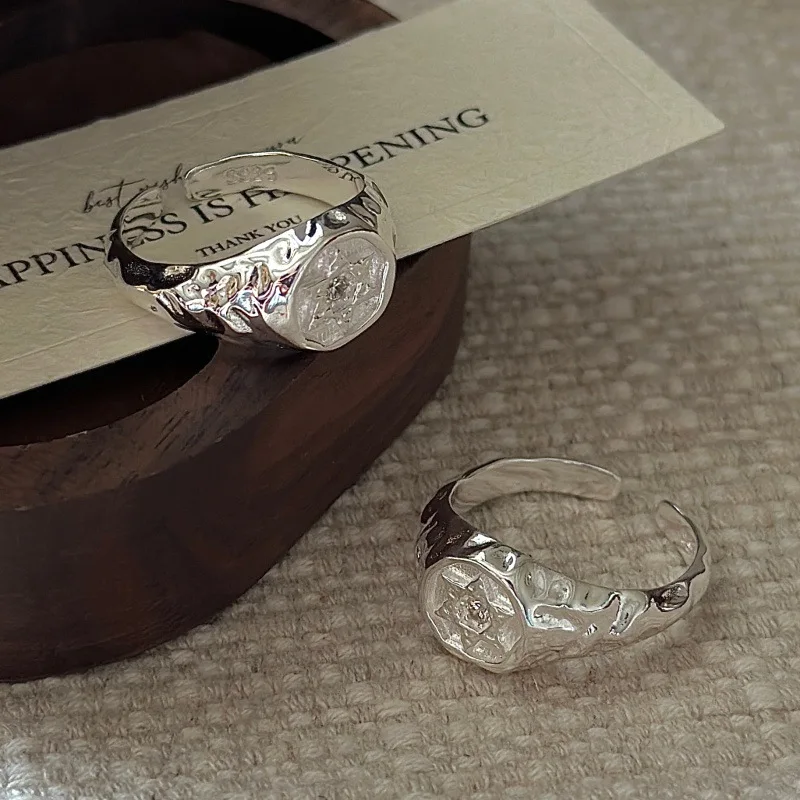 CHOZON S925 Solid Silver Hexagram Ring Korean Vintage Minimalist Stacking Jewelry Gift for Women - Image 5