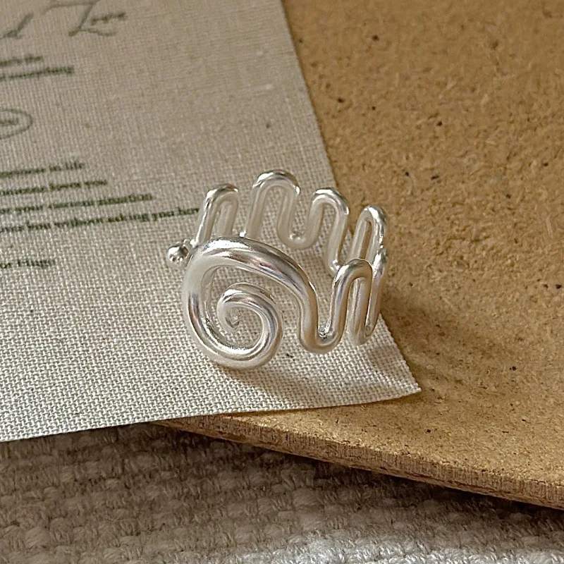 CHOZON S925 Solid Silver Textured Ring Korean Vintage Minimalist Stacking Jewelry Gift for Women - Image 4