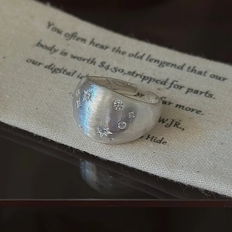 CHOZON S925 Solid Silver Hexagram Ring Korean Vintage Brushed Stacking Jewelry Gift for Women - Image 5