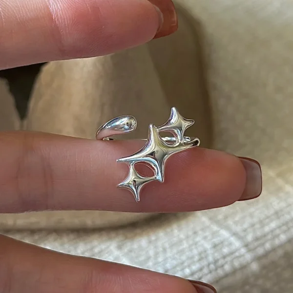 CHOZON S925 Solid Silver Star Ring Korean Vintage Minimalist Stacking Jewelry Gift for Women