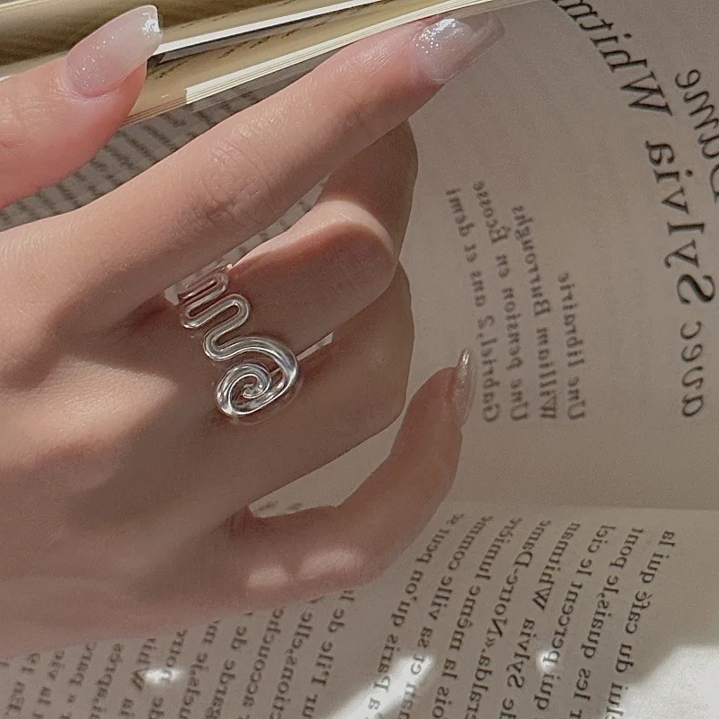 CHOZON S925 Solid Silver Textured Ring Korean Vintage Minimalist Stacking Jewelry Gift for Women - Image 2