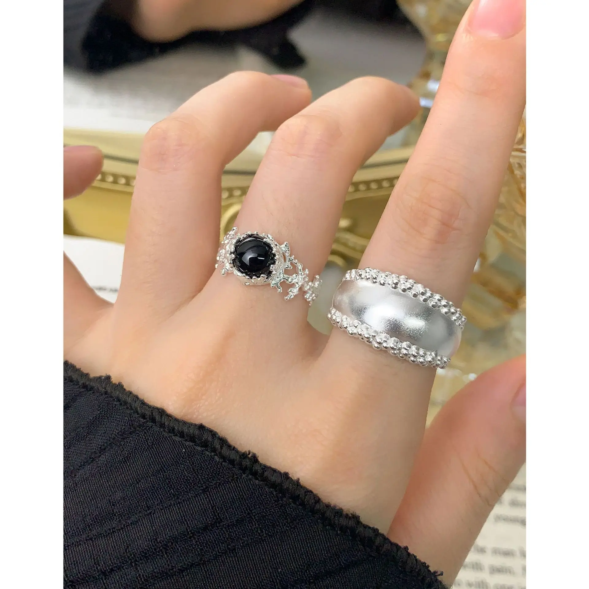 JZ1814 CHOZON S925 Solid Silver Statement Ring Original Design Wholesale Adjustable Jewelry for Women - Image 4