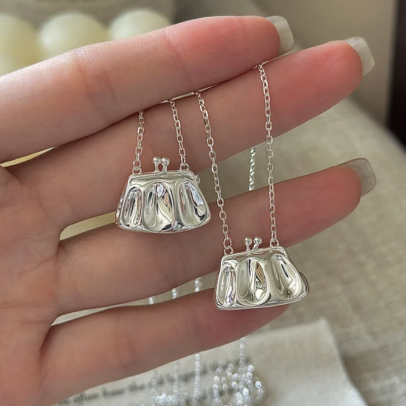 CHOZON S925 Solid Silver Hollow Bag Pendant Necklace Korean Vintage Wholesale Dainty Layering Jewelry for Women