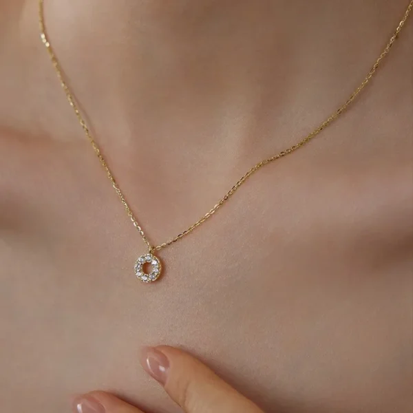 CHOZON S925 Silver 14K Gold Plated Donut Pendant Necklace Full Pavé Minimalist Layering Jewelry Gift for Women