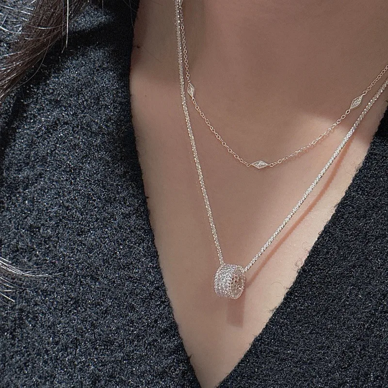 CHOZON S925 Solid Silver Tube Necklace Korean Vintage Zircon Layering Jewelry Gift for Women - Image 4