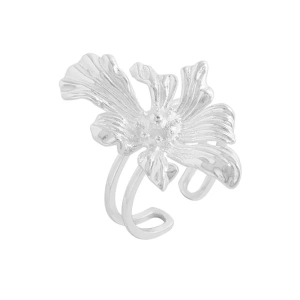 JZ061 CHOZON S925 Solid Silver Floral Ring Oversized Bloom Wholesale Adjustable Jewelry for Women