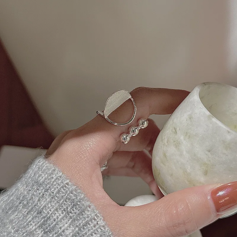 CHOZON S925 Solid Silver Brushed Ball Ring Korean Vintage Minimalist Stacking Jewelry Gift for Women