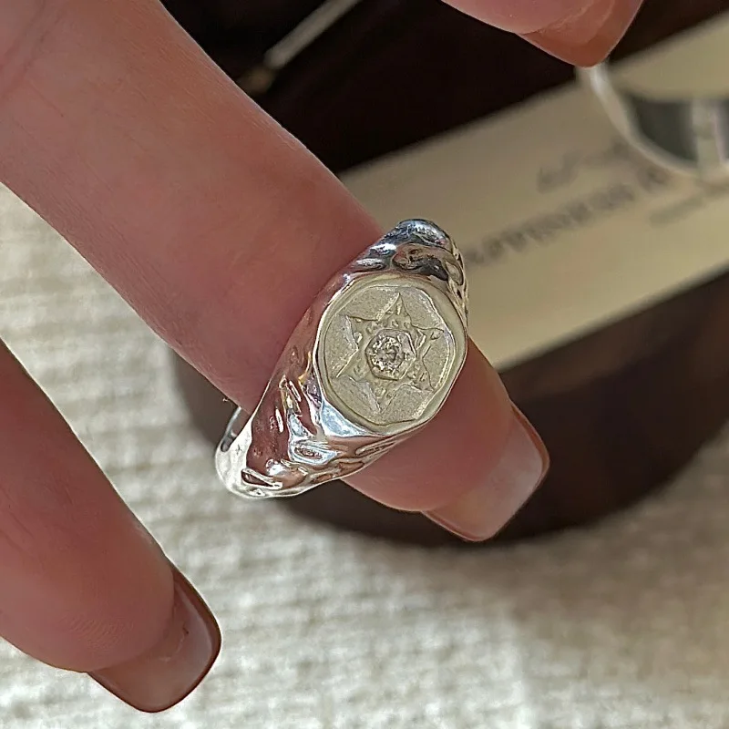 CHOZON S925 Solid Silver Hexagram Ring Korean Vintage Minimalist Stacking Jewelry Gift for Women - Image 4