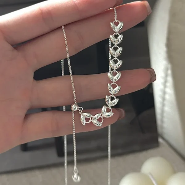 CHOZON S925 Solid Silver Wheat Adjustable Necklace Korean Vintage Minimalist Y-Chain Jewelry Gift for Women