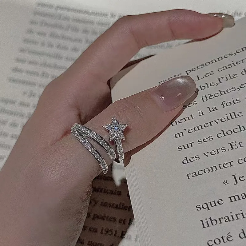 CHOZON S925 Solid Silver Star Ring Vintage Celestial Stacking Adjustable Jewelry Gift for Women