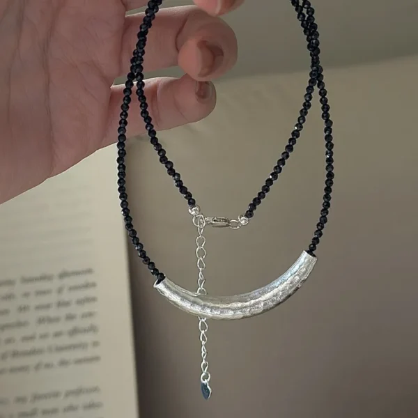 CHOZON S925 Solid Silver Croissant Spinel Necklace Korean Vintage Minimalist Layering Jewelry Gift for Women