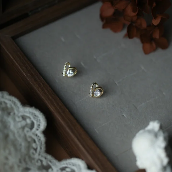 CHOZON S925 Silver 14K Gold Plated Heart Earrings Sparkling Dainty Minimalist Jewelry Gift for Women