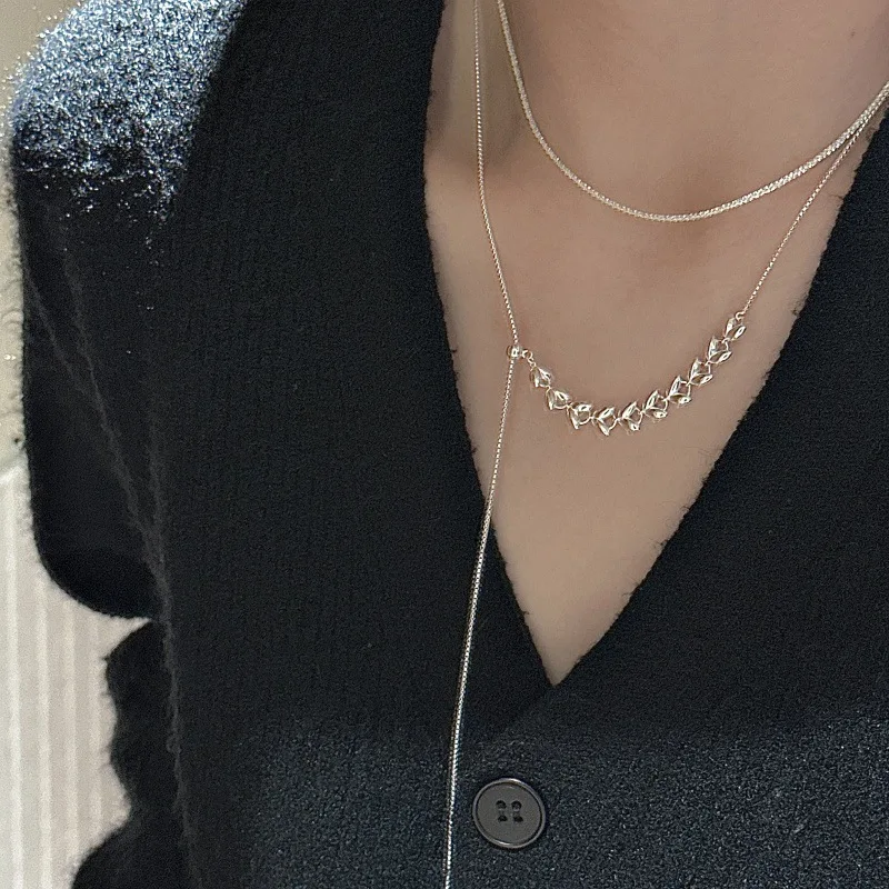 CHOZON S925 Solid Silver Wheat Adjustable Necklace Korean Vintage Minimalist Y-Chain Jewelry Gift for Women - Image 2