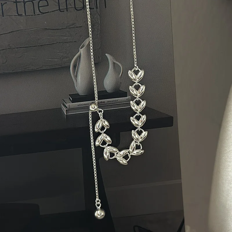 CHOZON S925 Solid Silver Wheat Adjustable Necklace Korean Vintage Minimalist Y-Chain Jewelry Gift for Women - Image 4