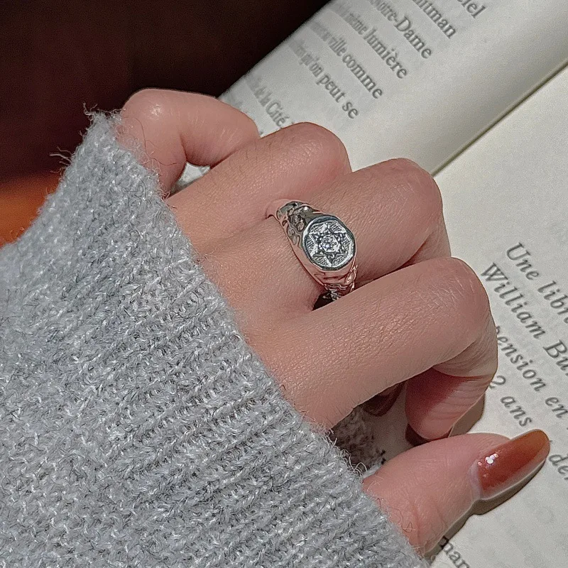 CHOZON S925 Solid Silver Hexagram Ring Korean Vintage Minimalist Stacking Jewelry Gift for Women - Image 2