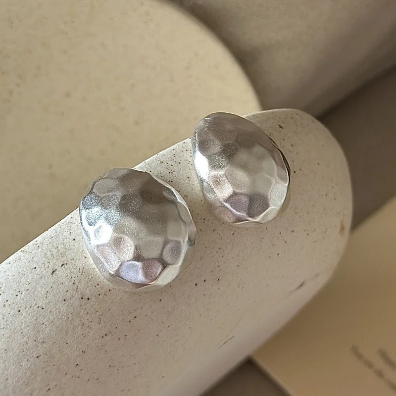CHOZON S925 Solid Silver Hand Hammered Earrings Korean Vintage Matte Dainty Jewelry Gift for Women - Image 5