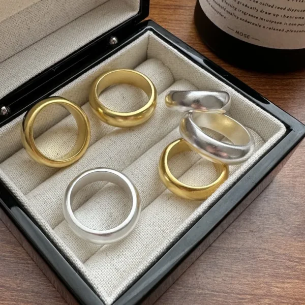 CHOZON S925 Solid Silver Loach Back Band Ring Heavy Matte Minimalist Stacking Jewelry Gift for Women