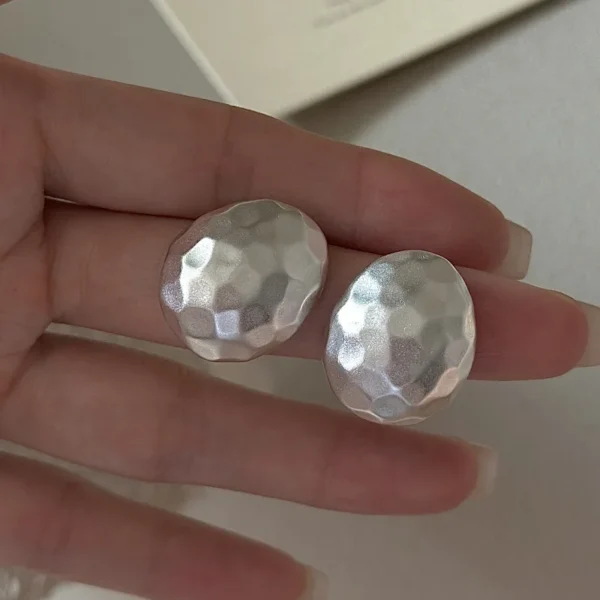 CHOZON S925 Solid Silver Hand Hammered Earrings Korean Vintage Matte Dainty Jewelry Gift for Women