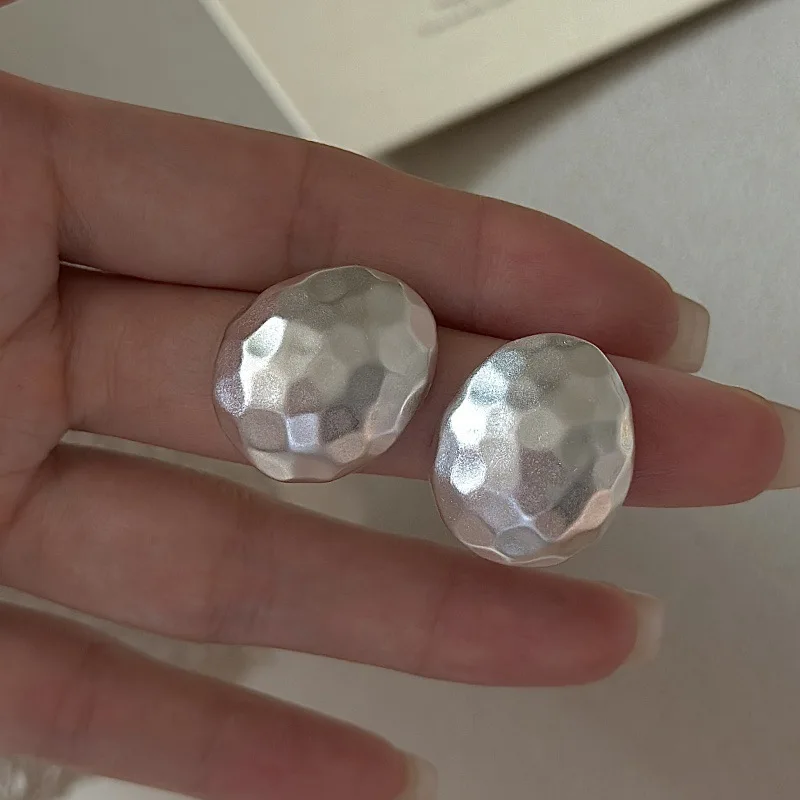 CHOZON S925 Solid Silver Hand Hammered Earrings Korean Vintage Matte Dainty Jewelry Gift for Women