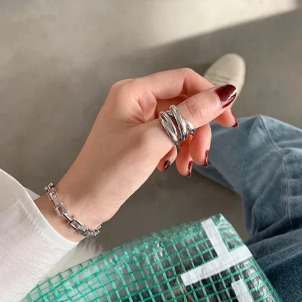 CHOZON S925 Solid Silver Heavy Stacking Ring Minimalist Wholesale Adjustable Jewelry for Women