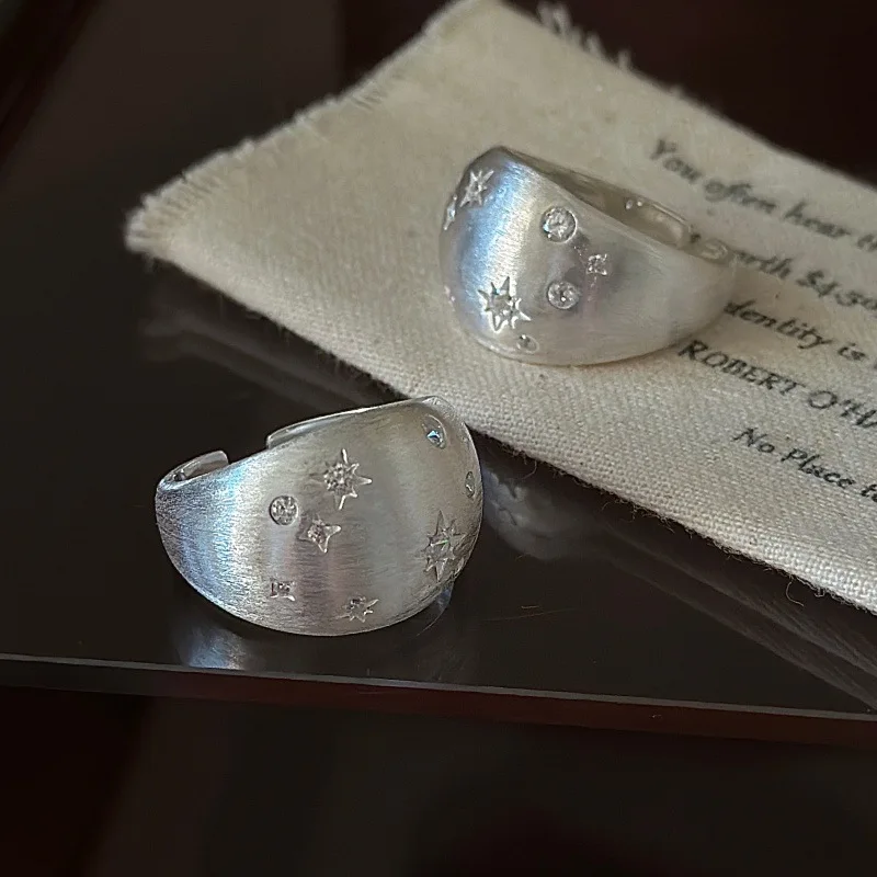 CHOZON S925 Solid Silver Hexagram Ring Korean Vintage Brushed Stacking Jewelry Gift for Women - Image 4