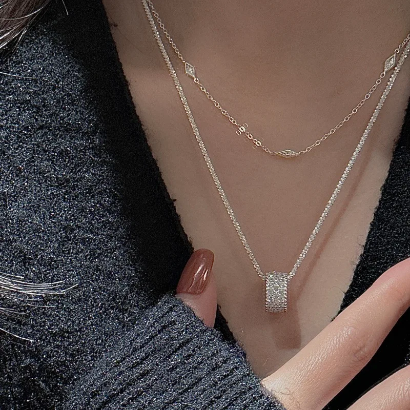 CHOZON S925 Solid Silver Tube Necklace Korean Vintage Zircon Layering Jewelry Gift for Women - Image 3