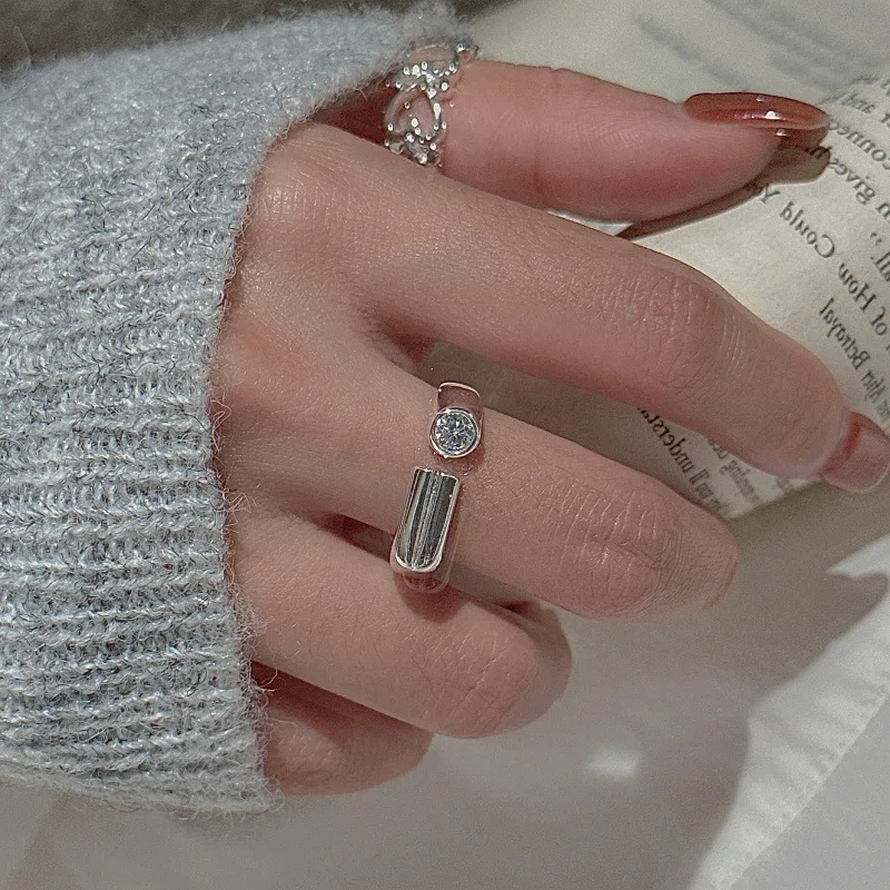 CHOZON S925 Solid Silver Bar Zircon Ring Korean Vintage Minimalist Stacking Jewelry Gift for Women - Image 3