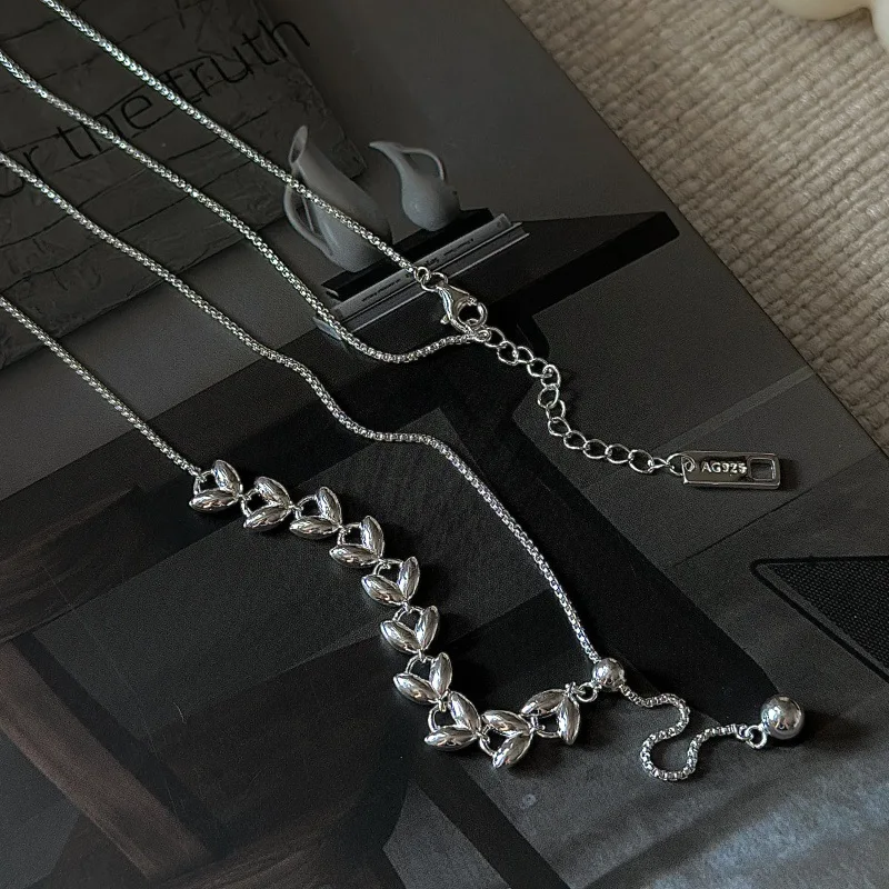 CHOZON S925 Solid Silver Wheat Adjustable Necklace Korean Vintage Minimalist Y-Chain Jewelry Gift for Women - Image 5