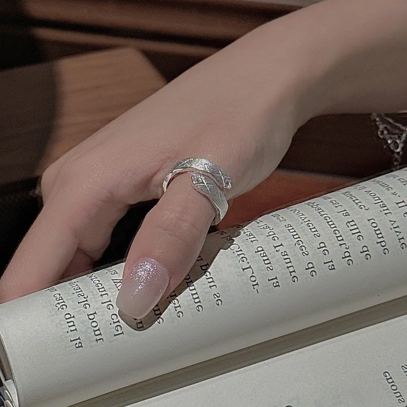 CHOZON S925 Solid Silver Cross Texture Ring Korean Vintage Minimalist Stacking Jewelry Gift for Women - Image 2