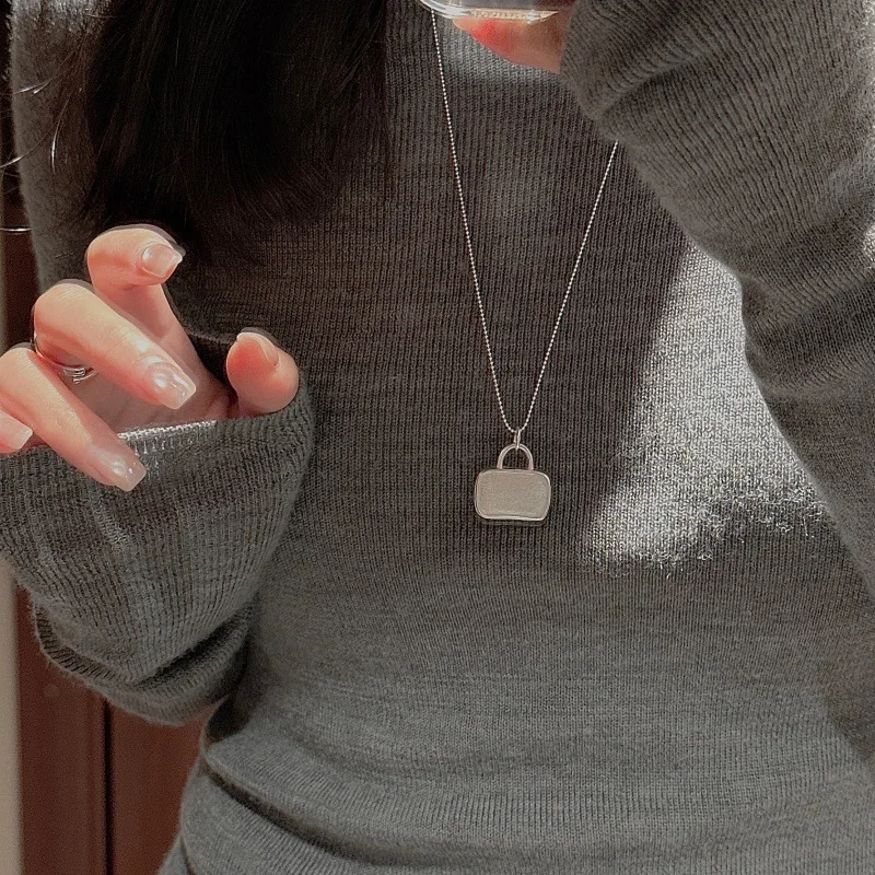 CHOZON S925 Solid Silver Textured Bag Chain Necklace Korean Vintage Layering Jewelry Gift for Women - Image 3