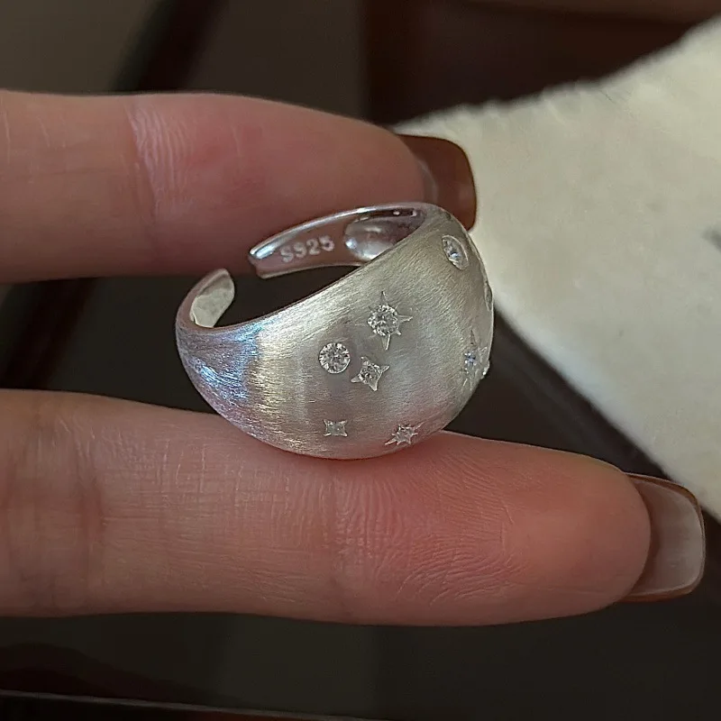 CHOZON S925 Solid Silver Hexagram Ring Korean Vintage Brushed Stacking Jewelry Gift for Women - Image 2