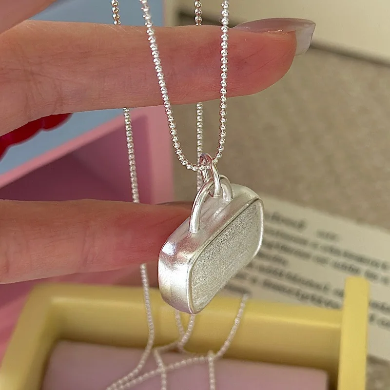 CHOZON S925 Solid Silver Textured Bag Chain Necklace Korean Vintage Layering Jewelry Gift for Women - Image 4