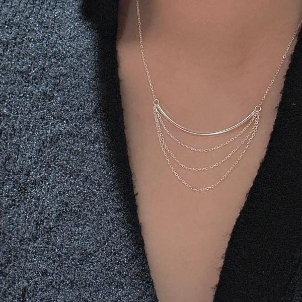 CHOZON S925 Solid Silver Multi Layer Fringe Necklace Korean Vintage Minimalist Layering Jewelry Gift for Women