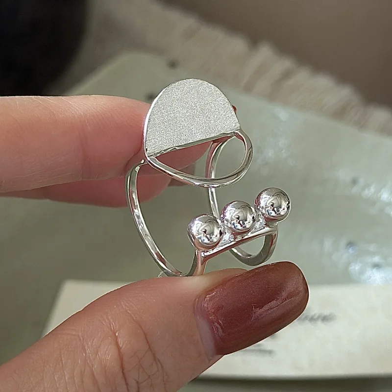 CHOZON S925 Solid Silver Brushed Ball Ring Korean Vintage Minimalist Stacking Jewelry Gift for Women - Image 2