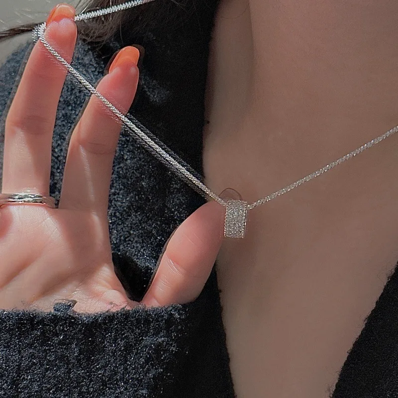 CHOZON S925 Solid Silver Tube Necklace Korean Vintage Zircon Layering Jewelry Gift for Women - Image 2