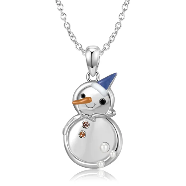 CHOZON S925 Solid Silver Snowman Pendant Necklace Christmas Resin Wholesale Dainty Jewelry for Women