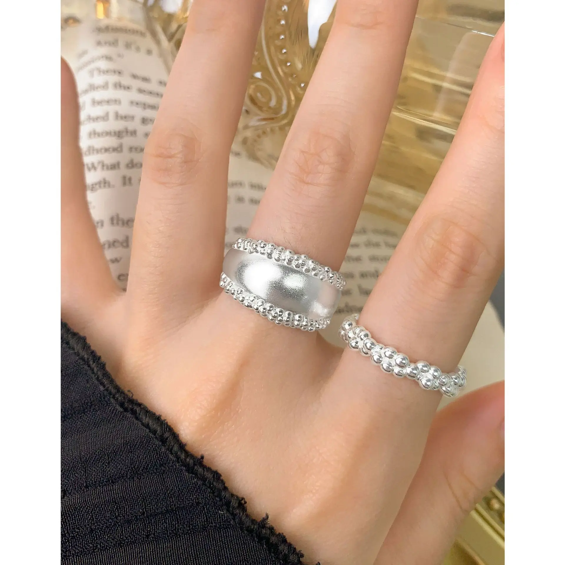 JZ1814 CHOZON S925 Solid Silver Statement Ring Original Design Wholesale Adjustable Jewelry for Women - Image 3