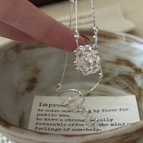 CHOZON S925 Solid Silver Floral Necklace Korean Vintage Minimalist Layering Jewelry Gift for Women