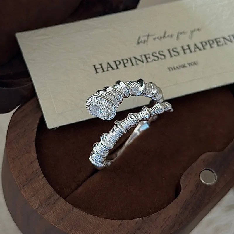 CHOZON S925 Solid Silver Textured Ring Korean Vintage Minimalist Stacking Jewelry Gift for Women - Image 5