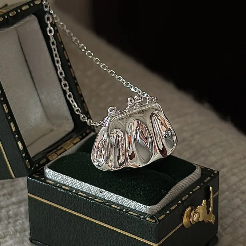 CHOZON S925 Solid Silver Hollow Bag Pendant Necklace Korean Vintage Wholesale Dainty Layering Jewelry for Women - Image 5